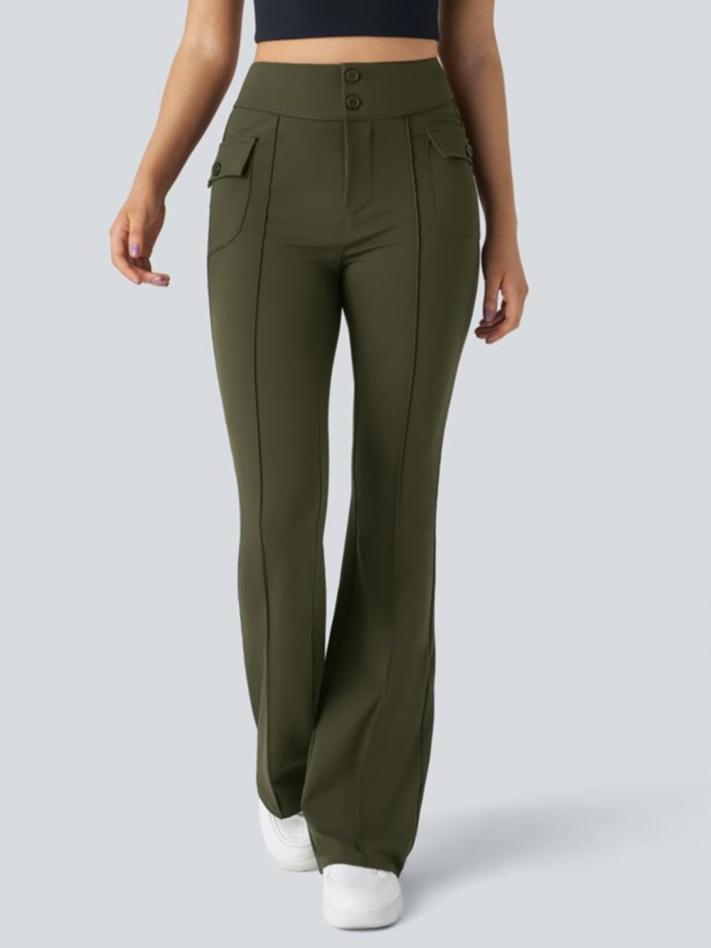 NWT Halara High Waisted Side Flap Pocket Flare Casual Cargo Pants Large Petite